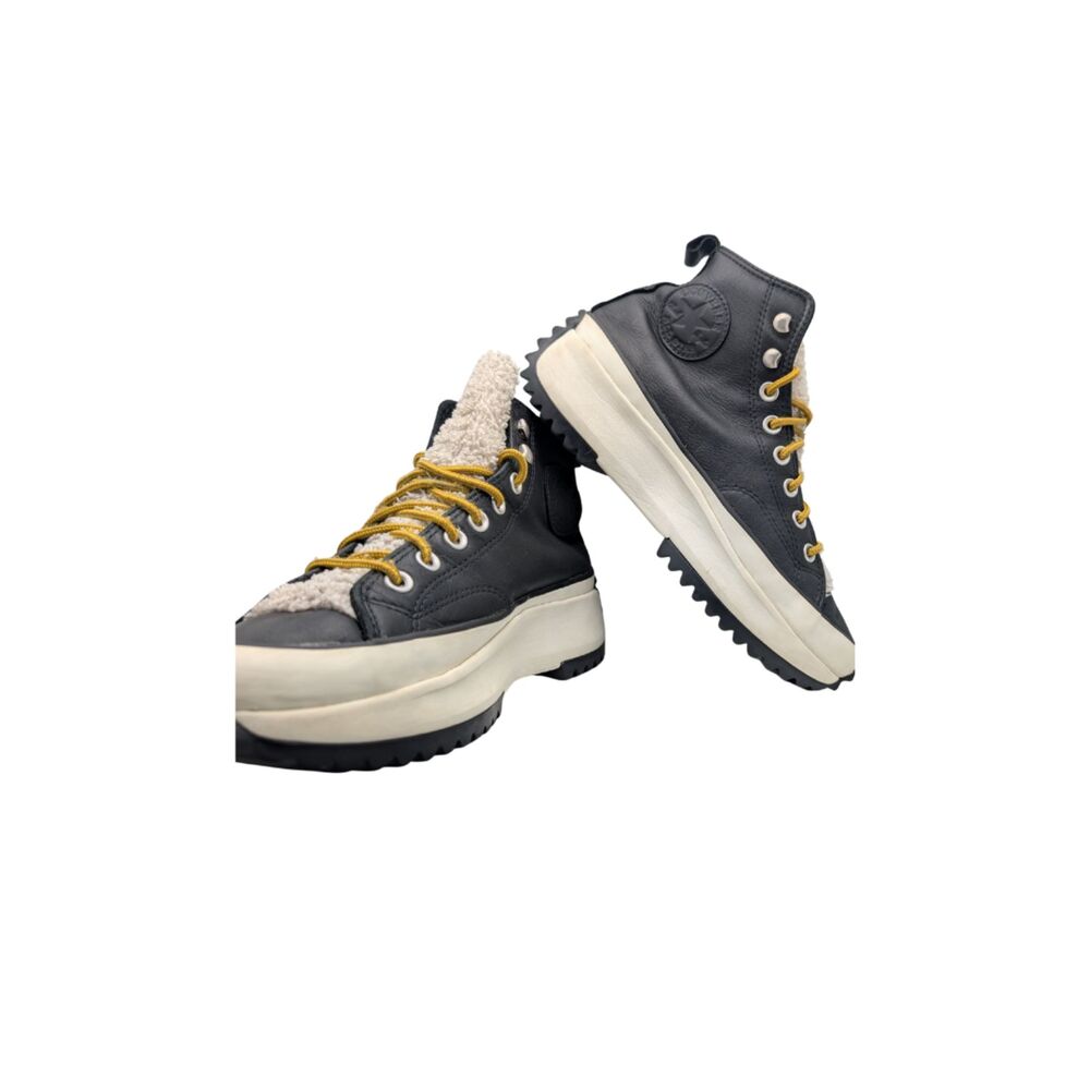 Converse Run Star Hike Black Leather Shearling Platform Boots Size Womens 8.5